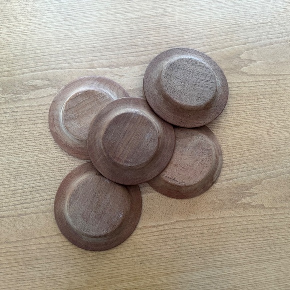 SET OF 5 VINTAGE SIDE PLATES IN TEAK WOOD - Picture 3 of 3